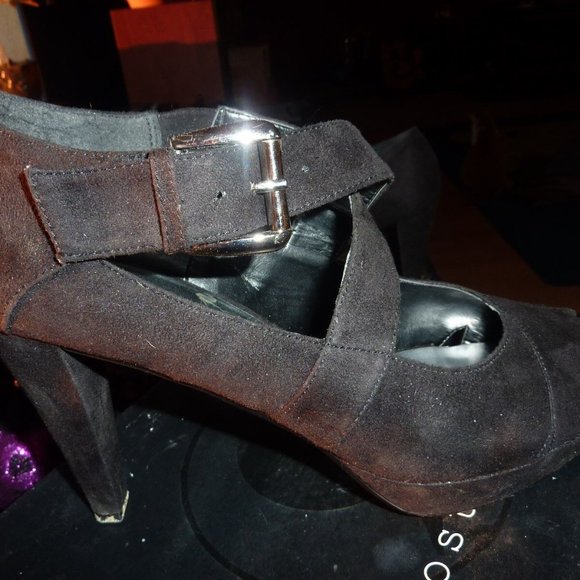 APOSTROPHE ALICIA GOTH WICCA BLACK OPEN TOE HEEL PLATFORM SHOES PEASANT 8.5 M - Picture 7 of 8